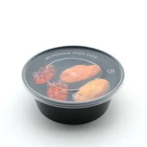 Ciotola in plastica trasparente da 500 ml con coperchio contenitori per alimenti da asporto riutilizzabili a forma rotonda per microonde