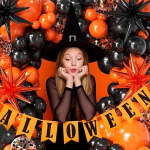 Nouveau kit d'arche de ballons d'Halloween, ballons en latex noir et orange avec confettis et ballons étoiles pour la décoration de fête d'<span class=keywords><strong>anniversaire</strong></span> pour adultes - Product Image 2