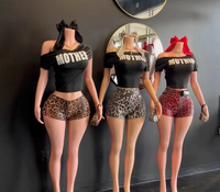 Nouveau ensemble 2 pièces pour femmes à la mode imprimé léopard haut court et au-dessus du genou Shorts Sexy Y2K Style décontracté maigre impression numérique