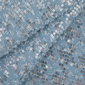 オンライン卸売 耐久性 ファッション ユニーク リップド加工 ラミネート加工 綿100% グリッター シルバースパンコール デニム生地 シャツ・ドレス用 - Product Image 1