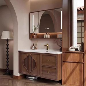 Meuble-lavabo de salle de bain moderne de luxe en bois avec panneau mélaminé et vasque intégrée, vente chaude 2024 - Product Image 1