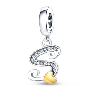 Pendentif <span class=keywords><strong>alphabet</strong></span> 26 lettres avec perles - Bracelet et collier créatifs de style européen - Finition argent/or avec zircon - Article le plus vendu TK - Product Image 5