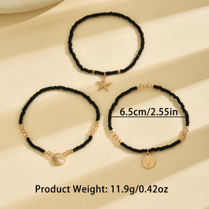 Tobillera de moda <span class=keywords><strong>con</strong></span> dijes de concha, cuentas bohemias, estrella de mar, vieira, colgante de árbol de la paz, cuentas de semillas coloridas y diseño multicapa - Product Image 4