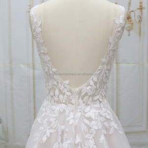 Très populaire robe de mariée A-ligne avec feuille <span class=keywords><strong>dentelle</strong></span> sans manches <span class=keywords><strong>haut</strong></span> fournisseur de robe de mariée - Product Image 4