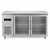 Réfrigérateur professionnel en acier inoxydable à double porte pleine, sous comptoir, avec plan de travail, pour cuisine de restaurant