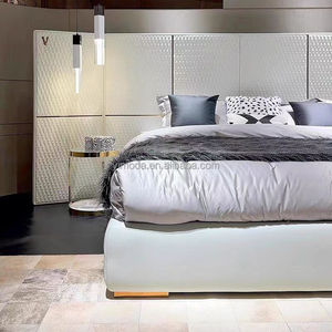 Cama de cabecera grande de cuero blanco moderno, marco de cama doble suave tapizado, cama de decoración de cabecera grande blanca bonita - Product Image 3