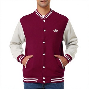 SPARKWELL INDUSTRY Men's Maroon Varsity <b>Jacket</b> White Sleeves Front Logo Embroidery Wool/Polyester <b>Canvas</b> Quick Dry Stand Collar - Product Image 1