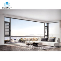 Ventanas de Aluminio Negro con Rejillas Verticales Abatibles, Aislamiento Térmico, Impermeables, Resistentes al Fuego, para Dormitorio, Sala de Estar, Villa