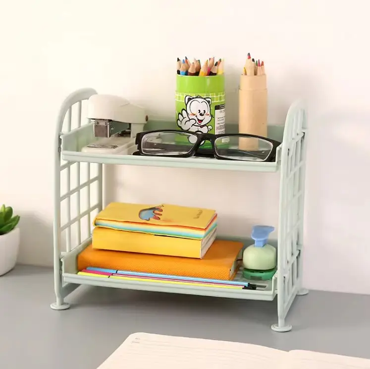 Étagère de bureau pliante double couche Étagère de rangement de petite taille Rangement pour la maison Étagère utilitaire en plastique Étagères de rangement pour la salle de bain