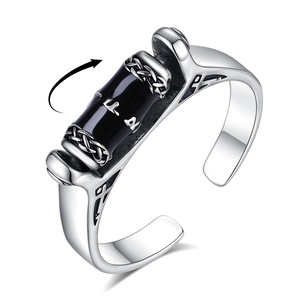 Anillos Ajustables de Plata de Ley 925 con Runas Vikingas y Obsidiana, Anillos Antiestrés Celticos, Venta al por Mayor de Joyería - Product Image 1