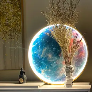 चंद्रमा पृथ्वी के साथ एलईडी रोशनी उज्ज्वल दौर ग्रह के आसपास बेडरूम बेडसाइड सजावटी पेंटिंग पोर्च क्रिस्टल चीनी मिट्टी के बरतन पेंटिंग