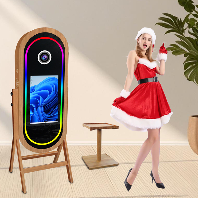 Customized Wooden Magic Mirror Photo Booth Machine Selfie With Printer Stand Touch Screen AI Photobooth Camera for Events Party