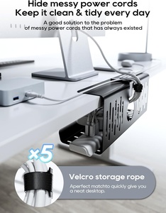 ถาดรองสายเคเบิลแบบไม่ต้องเจาะโต๊ะถาดจัดการสายไฟ14นิ้วแบบไม่ต้องเจาะถาดสายโลหะสีดำสำหรับสำนักงาน - Product Image 3