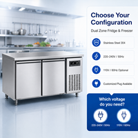 Réfrigérateur-congélateur professionnel à double zone, 2 portes, 1500 mm, en acier inoxydable, double compresseur, refroidissement par ventilateur