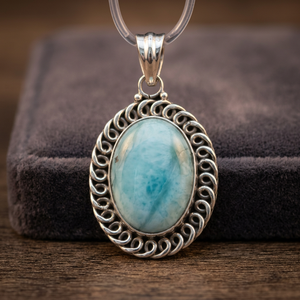 Natural Green Larimar Oval Cabochon Pendant Necklace Silver <b>Healing</b> <b>Crystal</b> <b>Jewelry</b> Gift - Product Image 1