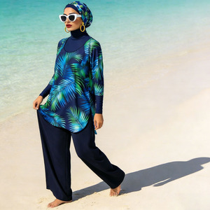 Traje de baño musulmán Burkini de talla grande, conjunto de 3 piezas, manga larga, con hiyab, para mujer, para playa y piscina - Product Image 1