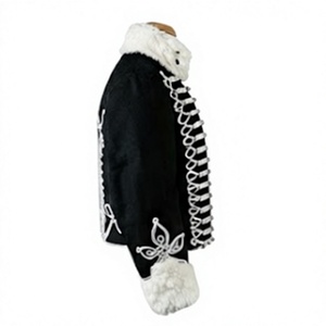 Men's Vintage Hussar Jacket Uniform Style Black <b>Woolen</b> Coat with Fur Collar and Sleeve Cuffs - Product Image 3