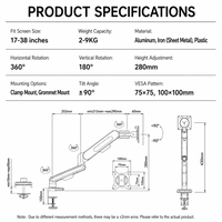 Support de moniteur à ressort à gaz blanc de qualité supérieure, fixation simple pour bureau, mouvement complet, réglage ergonomique de la hauteur, pour écran de 17 à 32 pouces