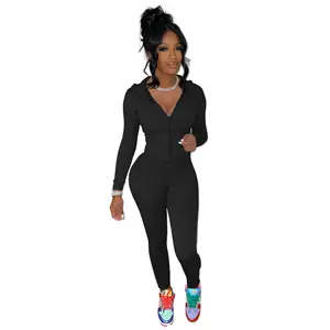 2024 Sommer Reißverschluss Zwei-teiliger Trainingsanzug Sets Kapuzenpflege Fitness Bodycon Damen Sweatshirt Jogginganzug Lange Leggins