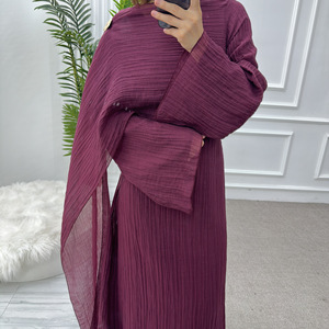 Robe Abaya Modeste en Lin pour Femme, Manches Longues, Couleur Unie, Col Rond, Coupe Ample, Toutes Saisons, Style Moyen-Orient, Usage Quotidien - Product Image 6