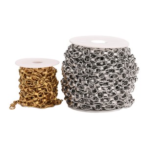 Cadena de Eslabones Ovalados Grabados |   Cadena Gruesa Texturizada de Acero Inoxidable con Baño de Oro PVD de 18K para Fabricación de Joyería y Bolsos DIY - Product Image 5