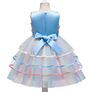 Robe de princesse florale pour filles, en dentelle à volants, en tulle, pour fête ou mariage, avec nœud et motif de baldaquin rose pour enfants - Product Image 5