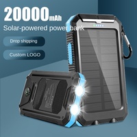 Batterie solaire portable de grande capacité 20000 mAh, chargeur d'urgence étanche avec éclairage LED pour le camping et les voyages
