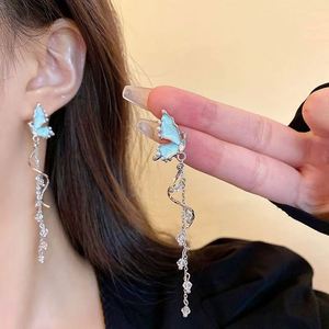 Pendientes Largos de Borla con Flores Azul Claro de Moda para Mujer, Elegantes, de Alta Gama, Estilo Lujoso, Plateados, de Aleación, para Fiesta - Product Image 1