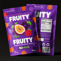 Sachet alimentaire personnalisé en plastique mat imprimé avec fermeture éclair pour emballage de 100g de snacks, fruits secs et bonbons
