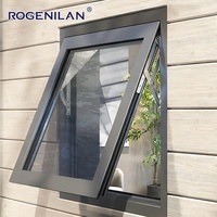 Fenêtre à auvent en aluminium à rupture de pont thermique, coupe-vent, double vitrage Low-E, sur mesure pour extérieur, fournisseur chinois Rogenilan