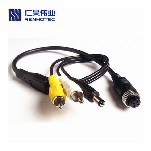 Connector GX12 4 Pin Female Plug Aviation Cable to Dc Rca Cctv Camera Splitter Extension Cable 1m