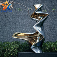 Sculpture et figurine abstraites modernes en acier inoxydable gravé, art public extérieur pour paysages et places publiques, designs personnalisés disponibles