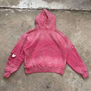 <span class=keywords><strong>Felpa</strong></span> con Cappuccio Unisex Personalizzata <span class=keywords><strong>Rosa</strong></span> con Fodera in Maglia a Nido d'Ape Doppio Strato Spesso Effetto Sbiadito e Lavaggio Acido - Product Image 3