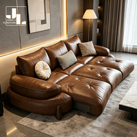 Italienischer Stil Wohnzimmer Elektrisch Ausziehbares Sofa Villa Club Metallrahmen Braunes Leder 3-Sitzer Sofa Möbel