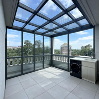 Serre de jardin extérieure en verre et aluminium, personnalisable, style moderne, avec un toit en verre