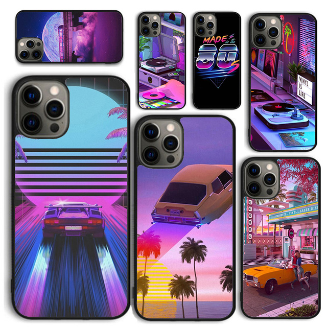 Synthwave 80's Retro Art Phone Case for iPhone 16 Coque 15 14 12 13 mini PLUS X XS XR 11 PRO MAX Back Cover Fundas Shell