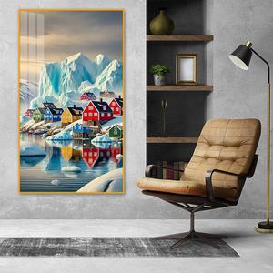 Peinture sur porcelaine cristalline « Maison népalaise et reflet <span class=keywords><strong>du</strong></span> <span class=keywords><strong>lac</strong></span> » dans un cadre en aluminium haut de gamme – Décoration murale - Product Image 2