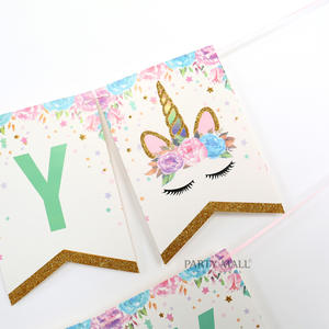 New Cartoon <strong>Unicorn</strong> Paper Birthday <strong>Party</strong> Flags Happy Birthday Banner 100pcs Kids Decoration - Product Image 3