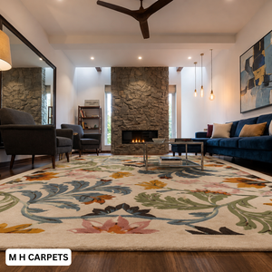 Tapis moderne en laine tufté à la main, motif floral personnalisé, tapis à poils longs pour salon, hôtel, décoration intérieure - Product Image 4