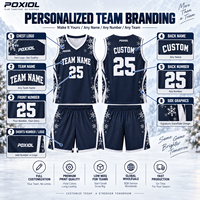 Ensemble d'uniformes de basketball personnalisés flocon de neige de Noël, maillot et short de sublimation bleu marine et blanc à col en V, nom d'équipe personnalisé, faible MOQ