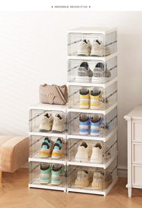 Installation gratuite, boîte à chaussures épaissie avec couvercle, boîte de rangement transparente, facile à plier, étagère de rangement multicouche pour usage domestique - Product Image 4