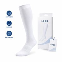 Chaussettes de compression pour infirmières, confortables, avec tableau de mesure du mollet, manchette plus large, bout plat, vérifiées, blanches, avec bande de soutien de la voûte plantaire, ajustement gradué