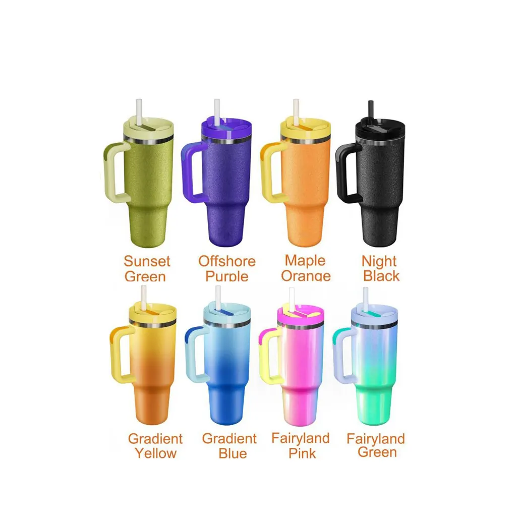 Vendita calda Cross-border 40oz Dream Rainbow gradiente in acciaio inossidabile isolato sotto vuoto tazza Thermos tazza con manico tazza per auto