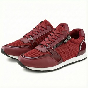 Nouvelles baskets basses personnalisées <span class=keywords><strong>bordeaux</strong></span> en maille et PU pour femmes 2026 (à lacets + fermeture éclair latérale) - Product Image 1