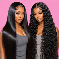 Perruque Cheveux Humains Effet Mouillé Ondulations Profondes 13x4 HD Lace Frontale Sans Colle Cheveux Vierges Bruts Pré-Pluckée Ligne de Cheveux Naturelle Couleur Naturelle
