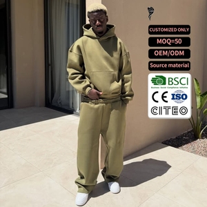 Conjunto de Sudadera con Capucha y Pantalones Deportivos Holgados de 2 Piezas con Logotipo Personalizado para Hombre, Chándal de Algodón Grueso - Product Image 1