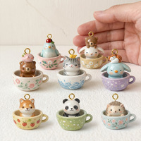Breloques animales en forme de tasse de thé HD564 en gros, pendentifs mignons 3D renard, panda, lapin en laiton émaillé pour la fabrication de bijoux DIY