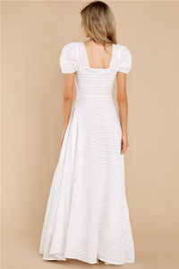 Personalizado caliente al por mayor de verano Casual elegante de moda mujer <span class=keywords><strong>blanco</strong></span> largo <span class=keywords><strong>Boutique</strong></span> señoras Puff manga Floral bordado Maxi vestido - Product Image 4