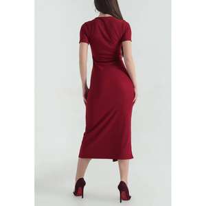 Elegante Vestido Tubo con Cuello Redondo, Manga Media, Cintura Natural y Detalle de Abertura para Noche - Product Image 3