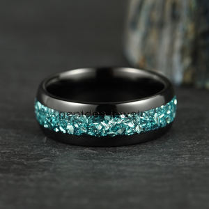 जेंटडेस गहने 8 मिमी गुंबद पॉलिश काले टंगस्टन रिंग्स के लिए नीले रंग के ग्लास एपॉक्सी में नीले ग्लास एपॉक्सी पुरुषों की अंगूठी - Product Image 4